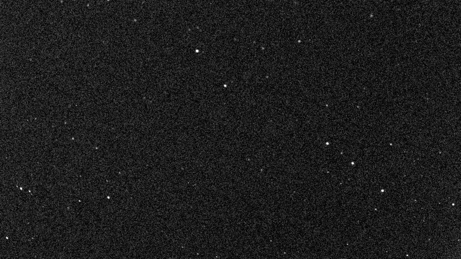 Frame 50 of the Vienna sequence: a grainy grey field of scattered stars, one recorded 10-second Seestar exposure of the full field
