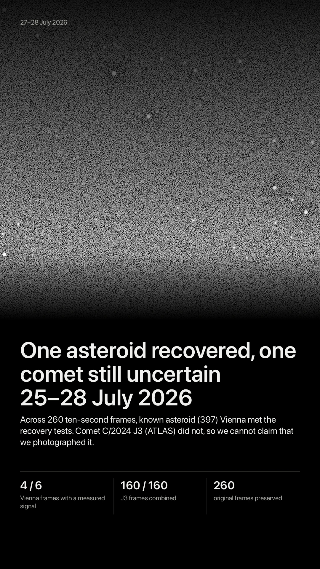 One asteroid recovered, one comet still uncertain