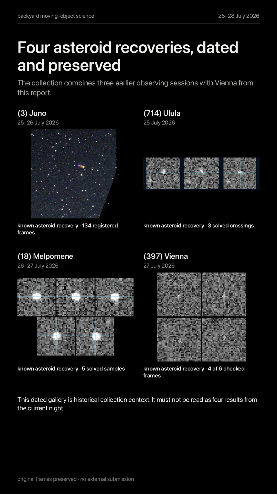 Four asteroid recoveries, dated and preserved