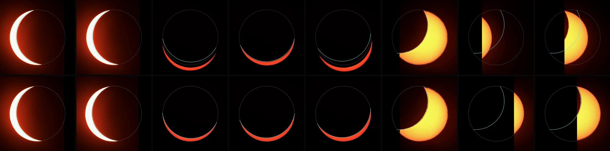 Superseded and corrected alignment, frame by frame, in two rows