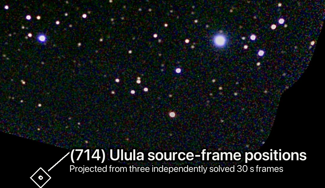 Detail of the edited Pleiades image with the three Ulula source-frame positions