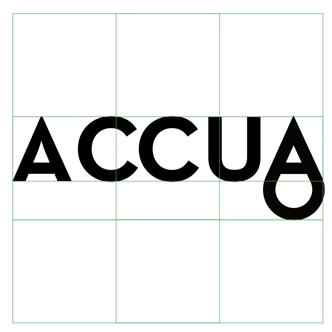 The ACCUA wordmark constructed on a grid