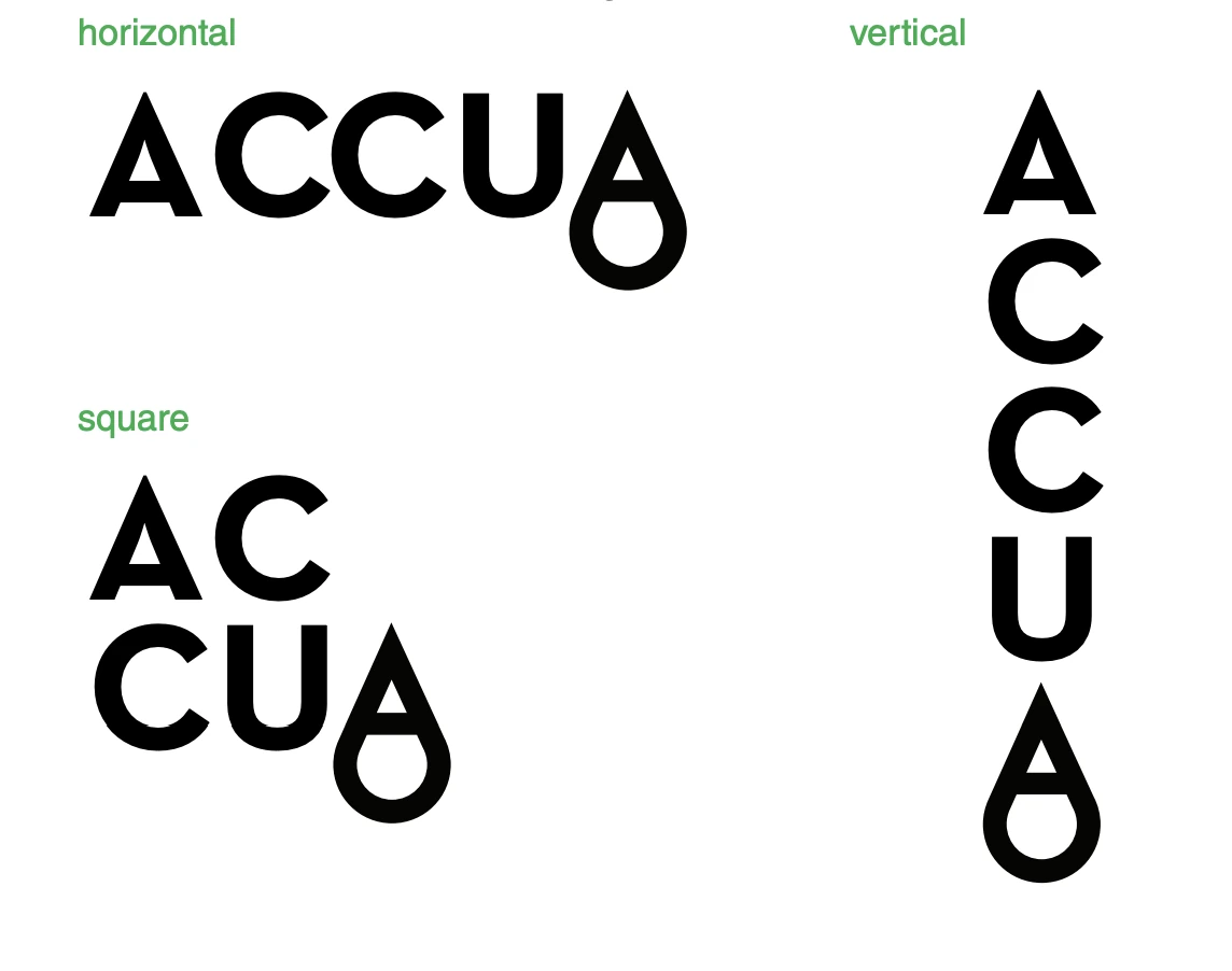 The ACCUA wordmark in horizontal, vertical and square lock-ups