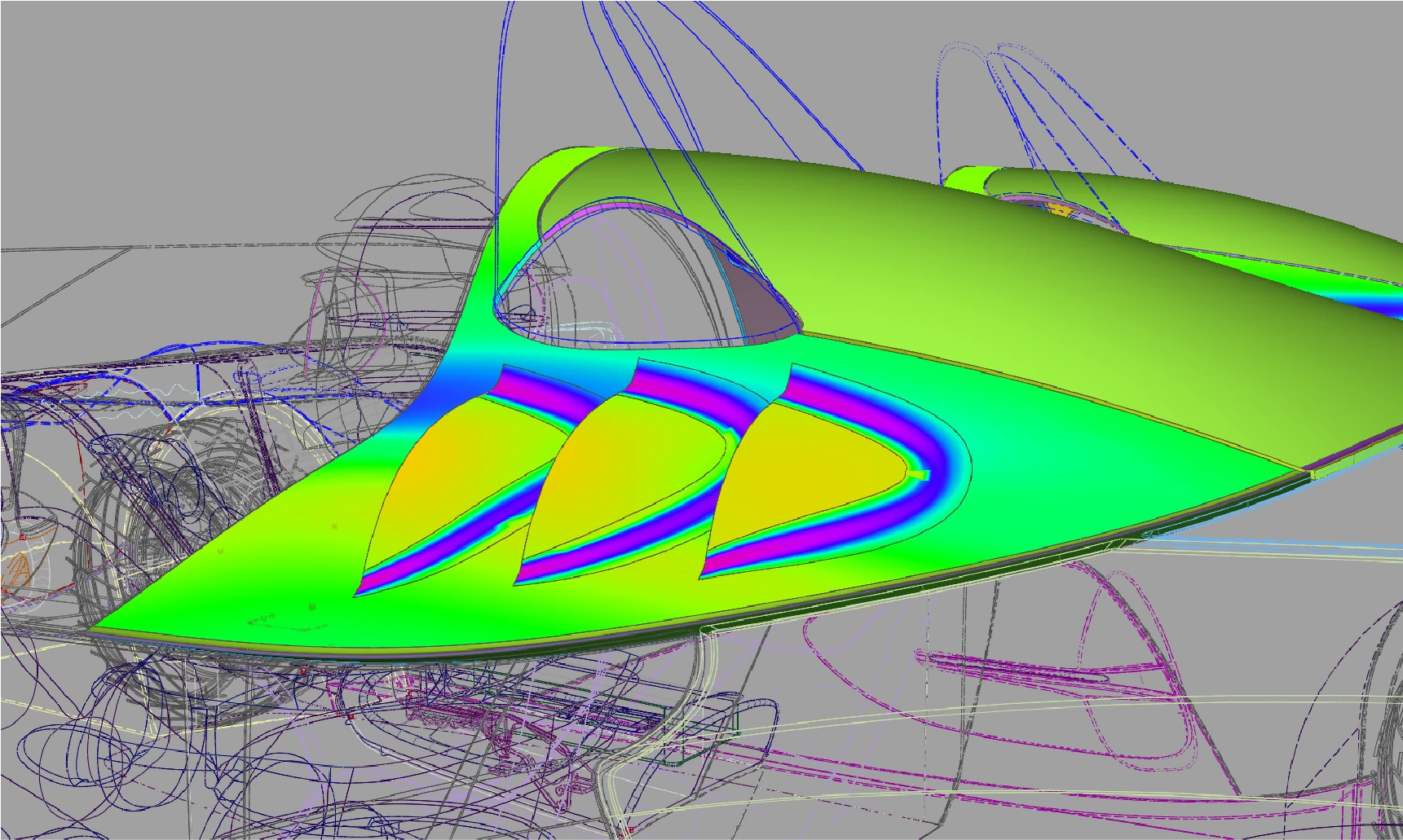 Curvature analysis of the air intake, shaded in rainbow bands