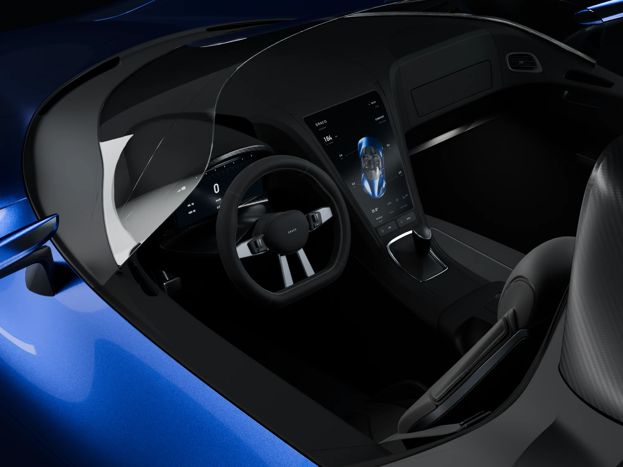 The Draco's centre console and screen