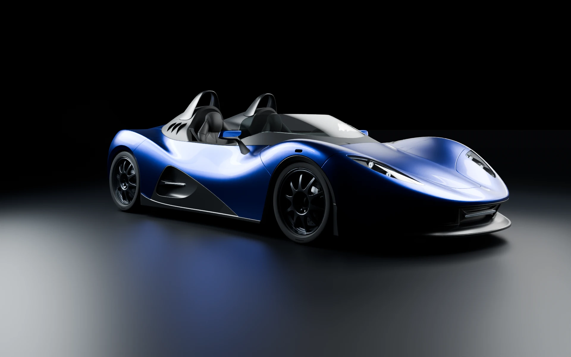 Draco in cobalt, three-quarter front view from the right, lit from the side