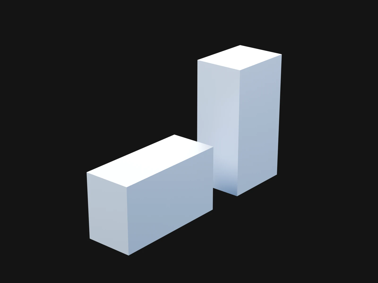 Two pale blue rectangular boxes, one standing and one lying