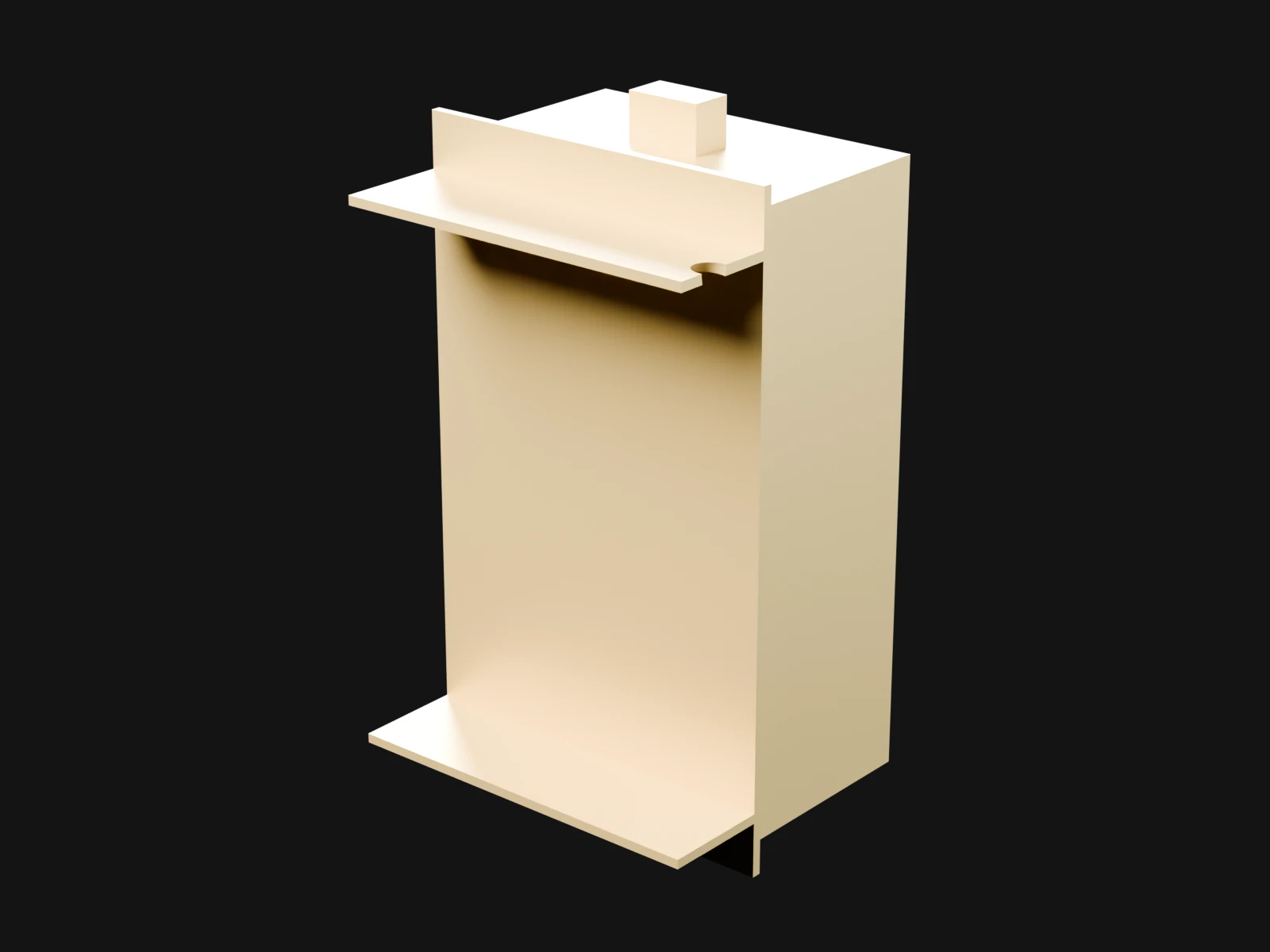 A tall beige battery box on a bent sheet tray