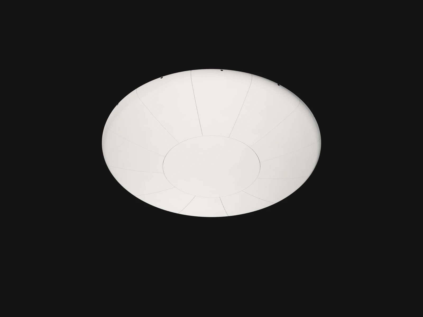 The capsule's heat shield seen from below: a shallow grey dish made of tiles
