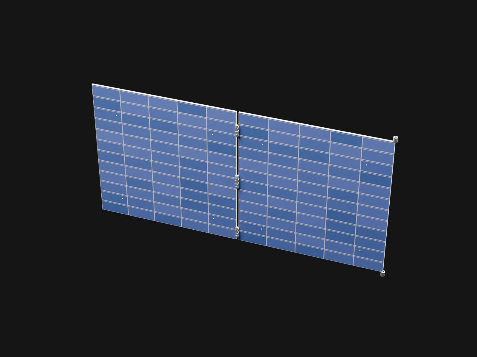 A solar wing of two leaves of blue cells, hinged in the middle