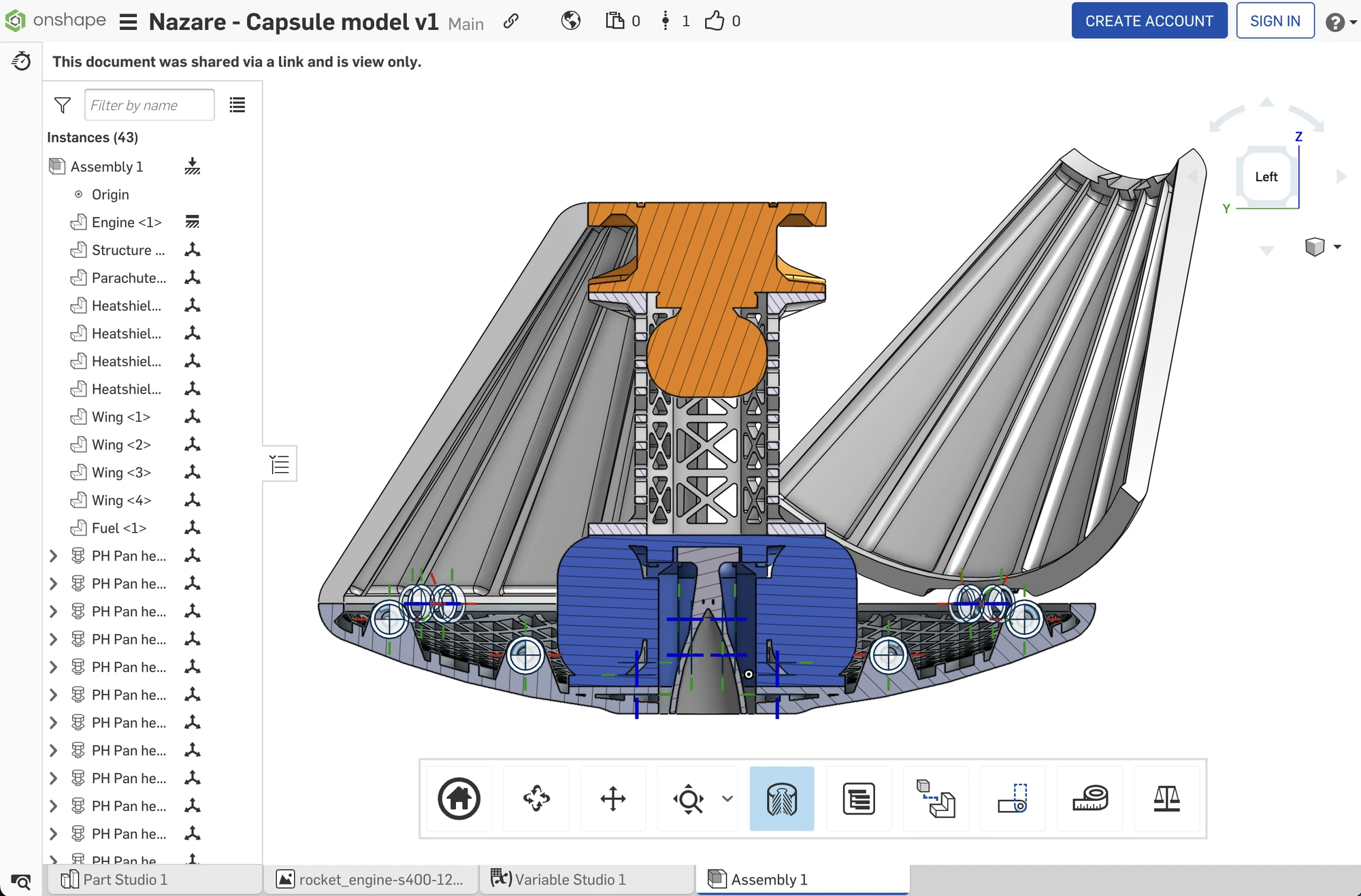 Screenshot of the Onshape model of the capsule
