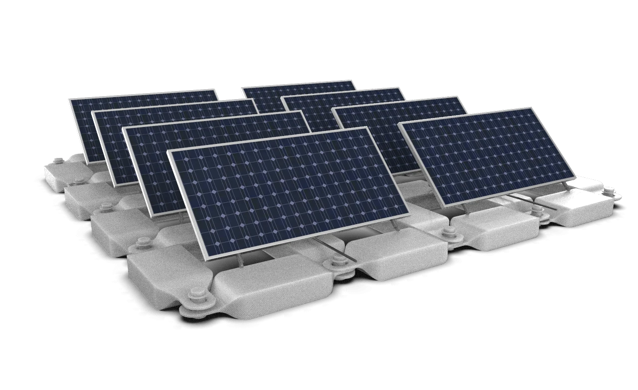 Render of Protevs: solar panels on floating modules
