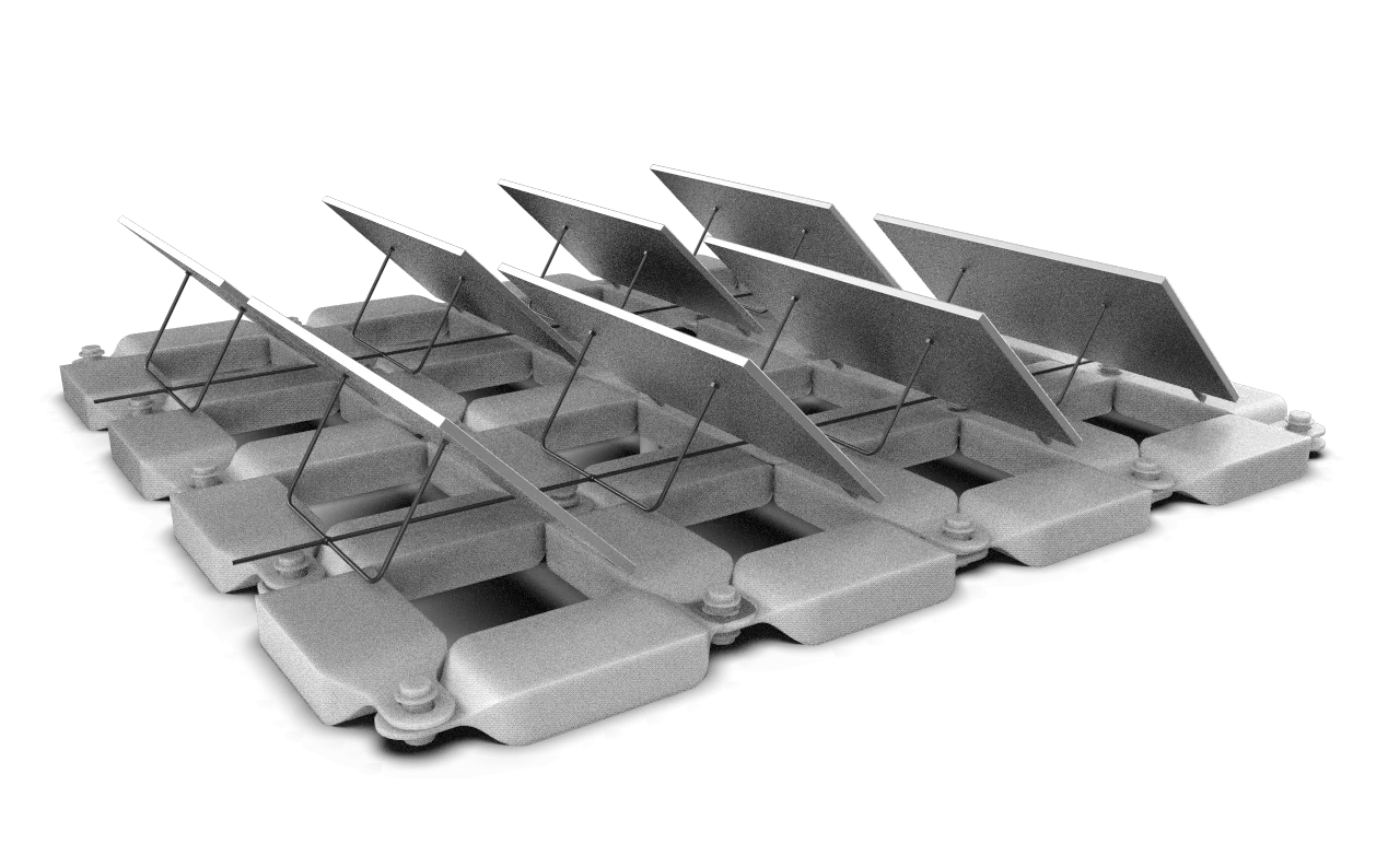 Render of a Protevs array with the panels tilted