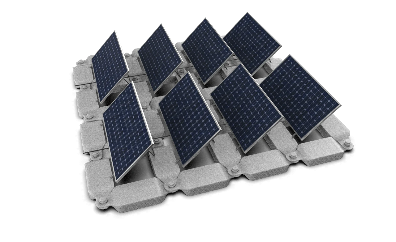 Render of a Protevs array seen at an angle, panels tracking