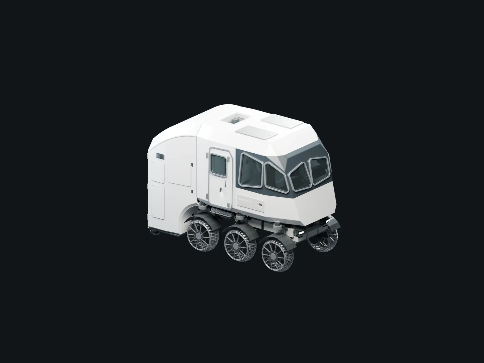 MOROCAS pressurized crew configuration with faceted glazing, a side hatch and rear service volume.
