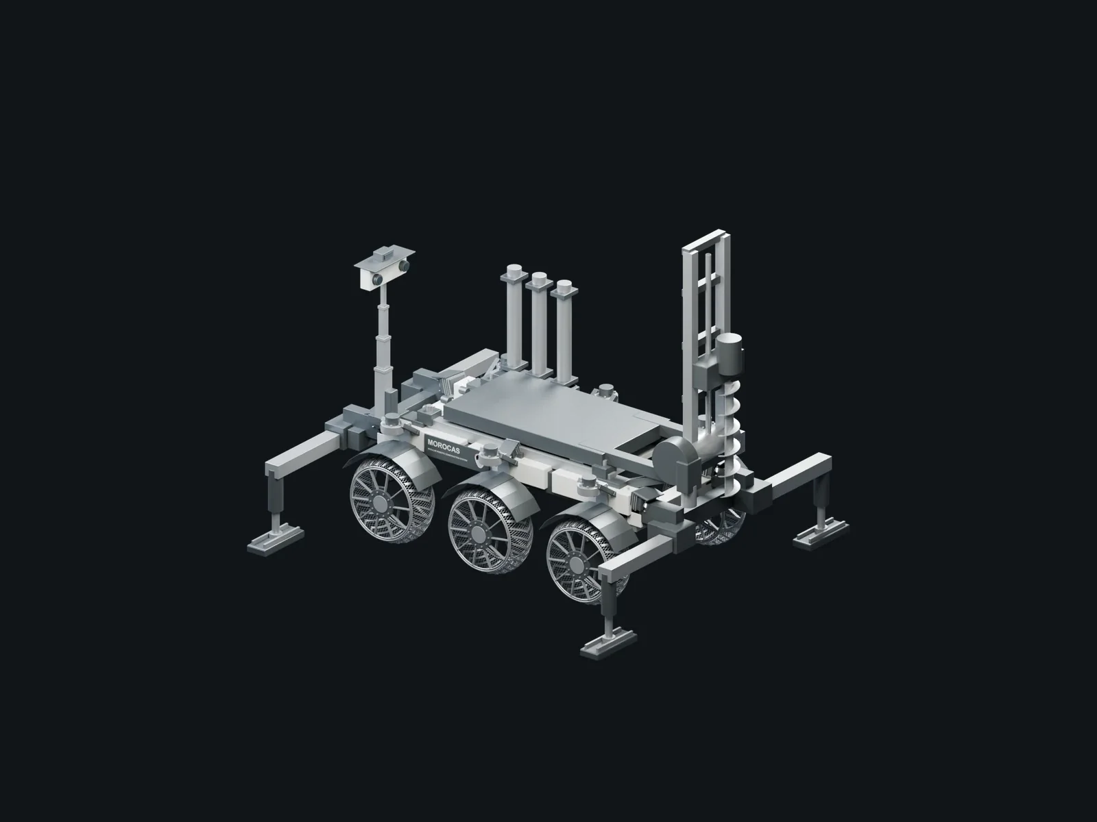 MOROCAS drill and anchor configuration with an outboard feed tower and extended supports.