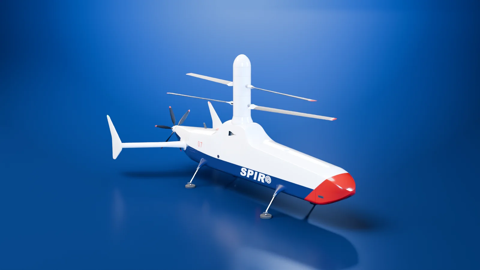 Helicopter in its studio, three-quarter front view
