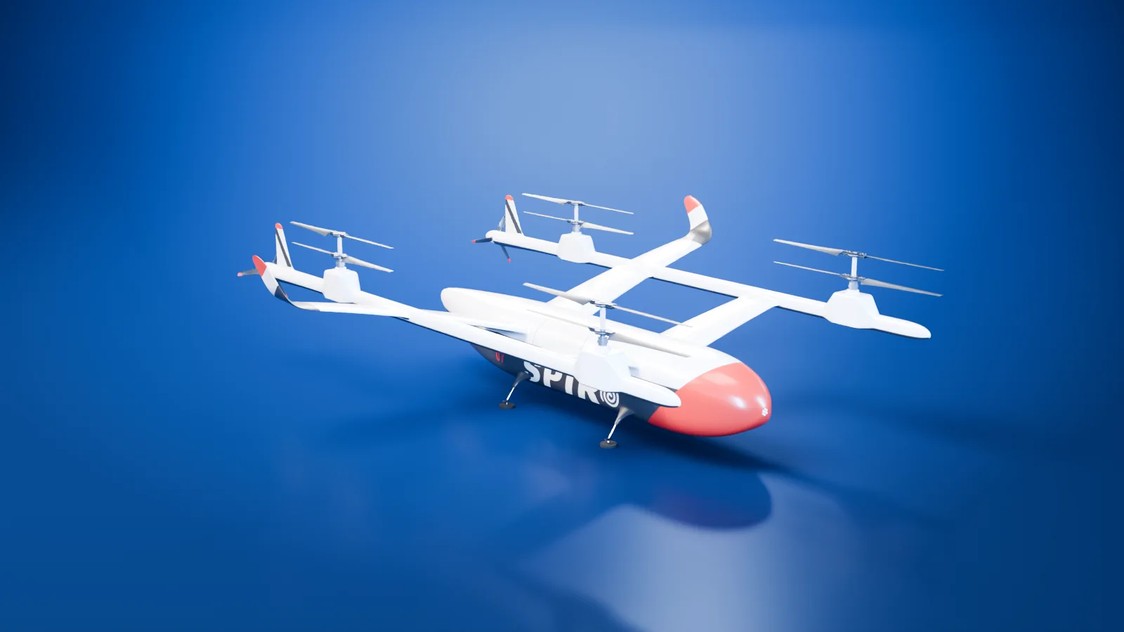 VTOL in its studio, three-quarter front view