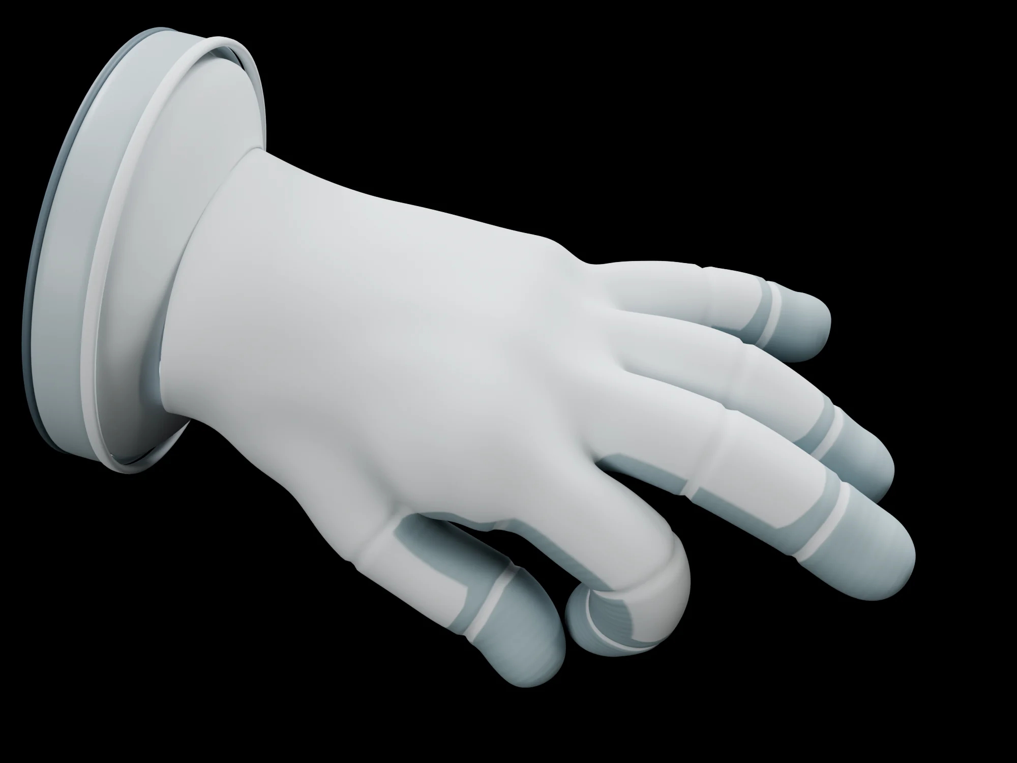 The glove with the thumb and index finger brought together, about a millimetre apart