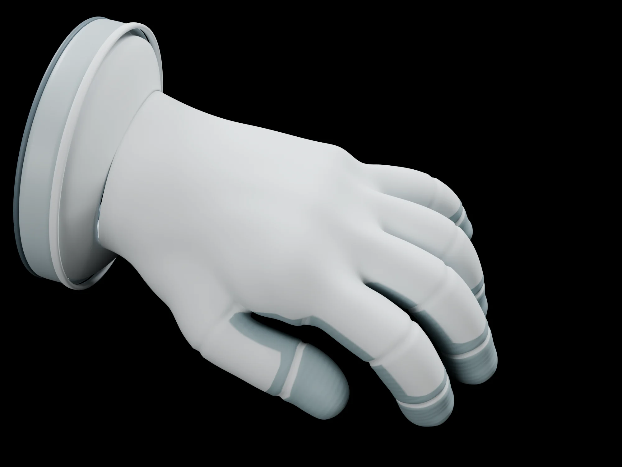 The glove with the fingers curled as if round a tool handle