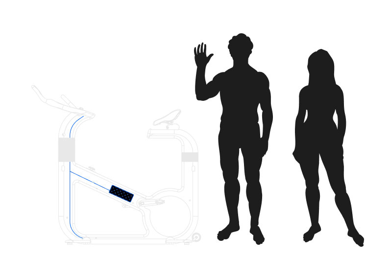 Line drawing of the uBike in profile, with two figures for scale