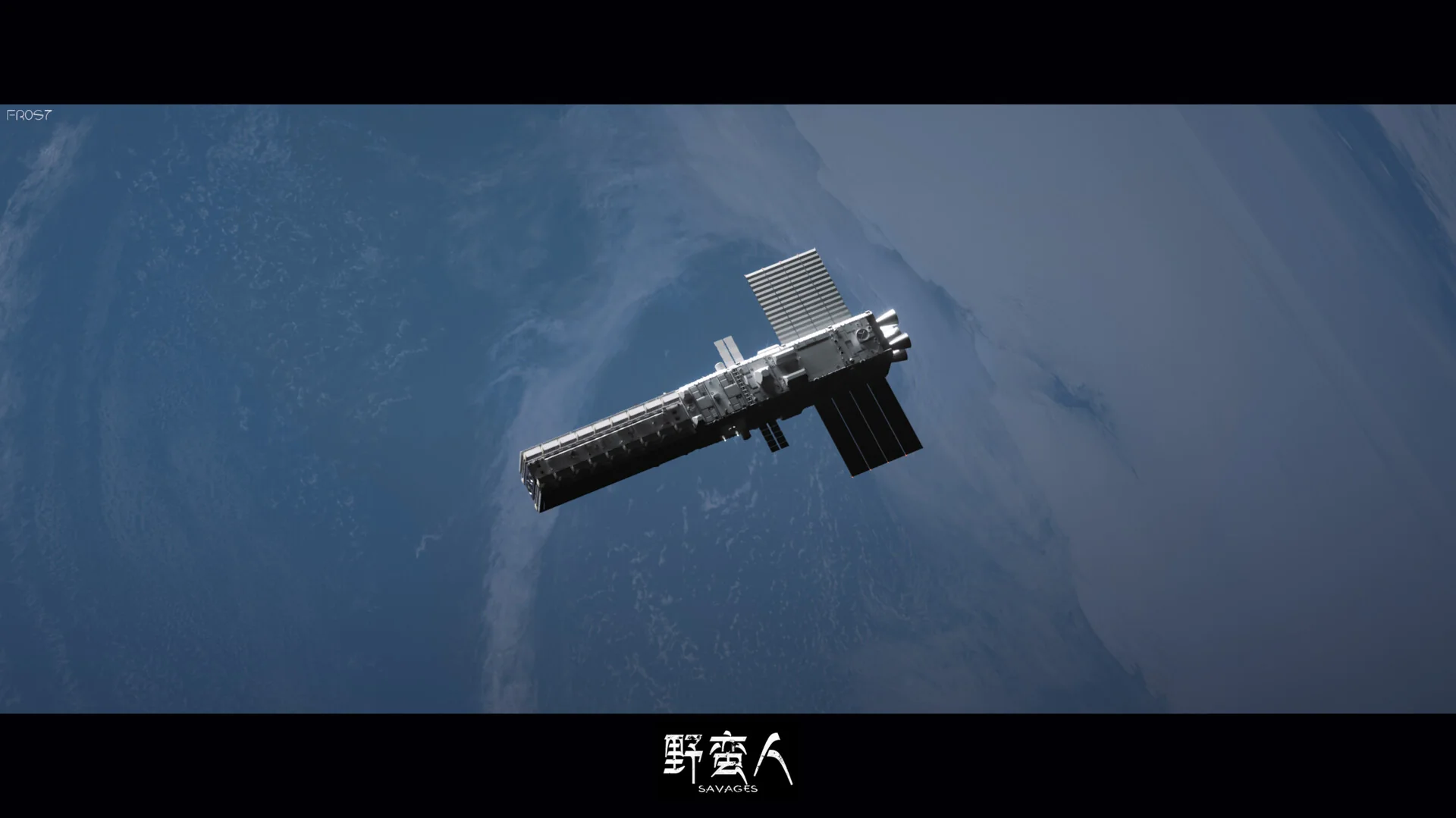 Render of a long, boxy platform with a single panel array, orbiting high above the Earth